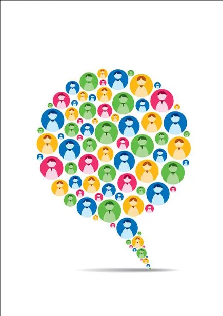 A speech bubble made from a diverse group of people