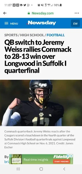 My nephew, a football quarterback